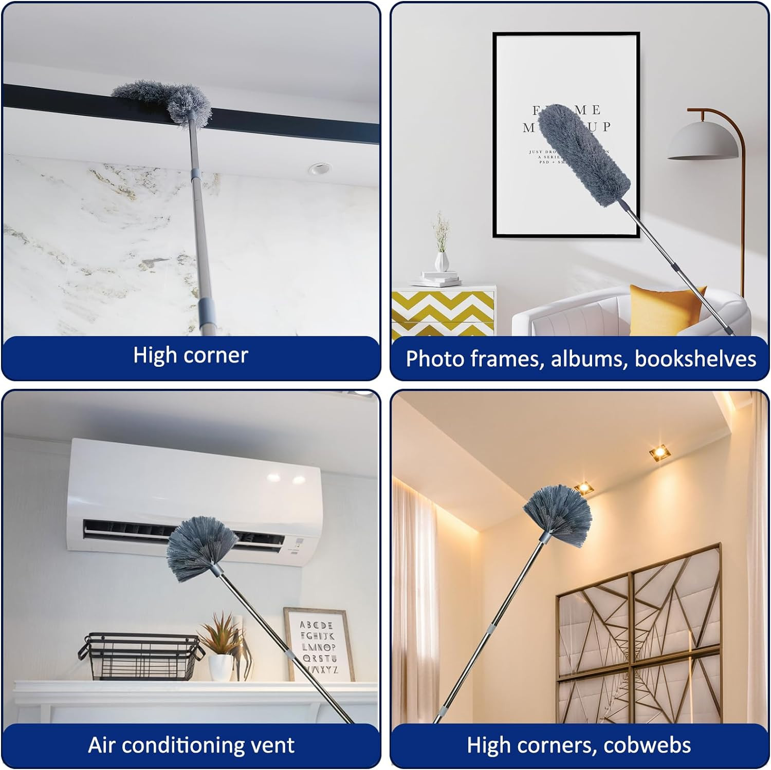 20 Ft+ High Reach Cobweb Dusting Kit with 3-14 Ft Extension Pole/Spider Web Brus