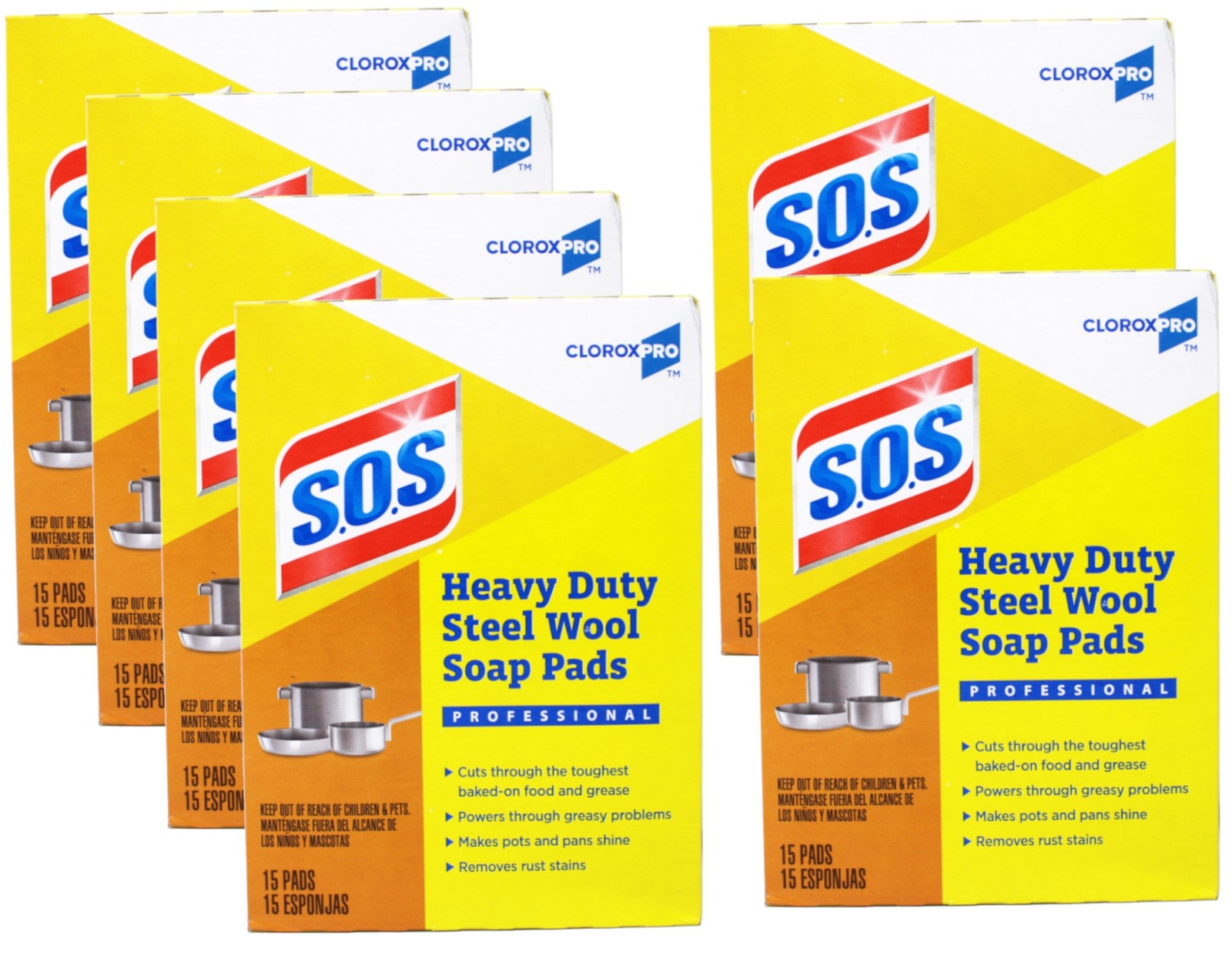 S.O.S Heavy Duty Steel Wool Soap Pads, 15 count – 6 Pack