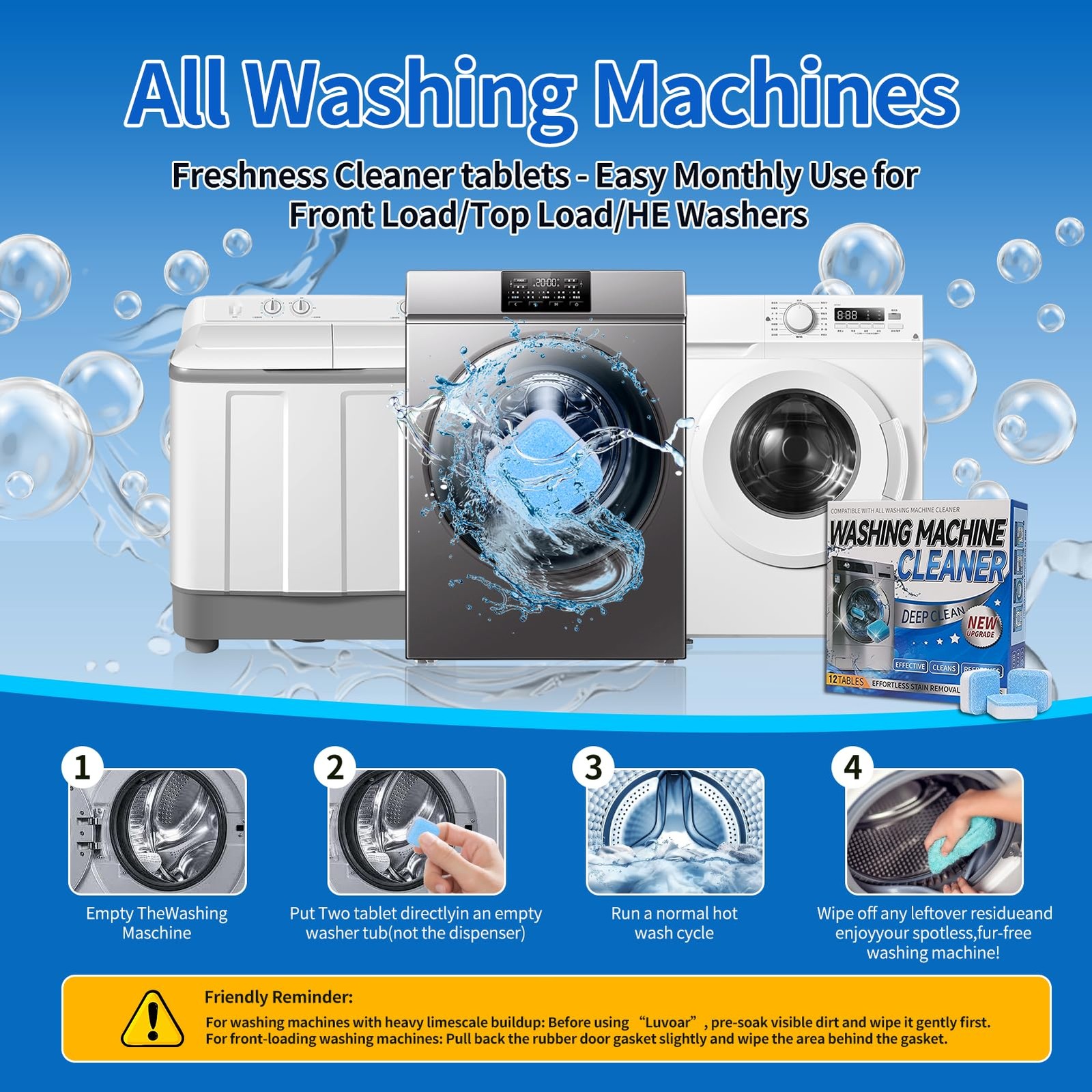 24 PCS Washing Machine Cleaner Tablets Descaler Front Top Load HE Wash Tool