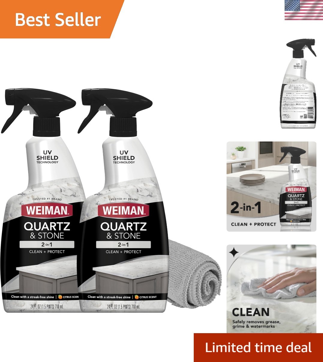 Quartz Cleaner Pack – 24 Oz Citrus Spray & MicroFiber Towel for Radiant Surfaces