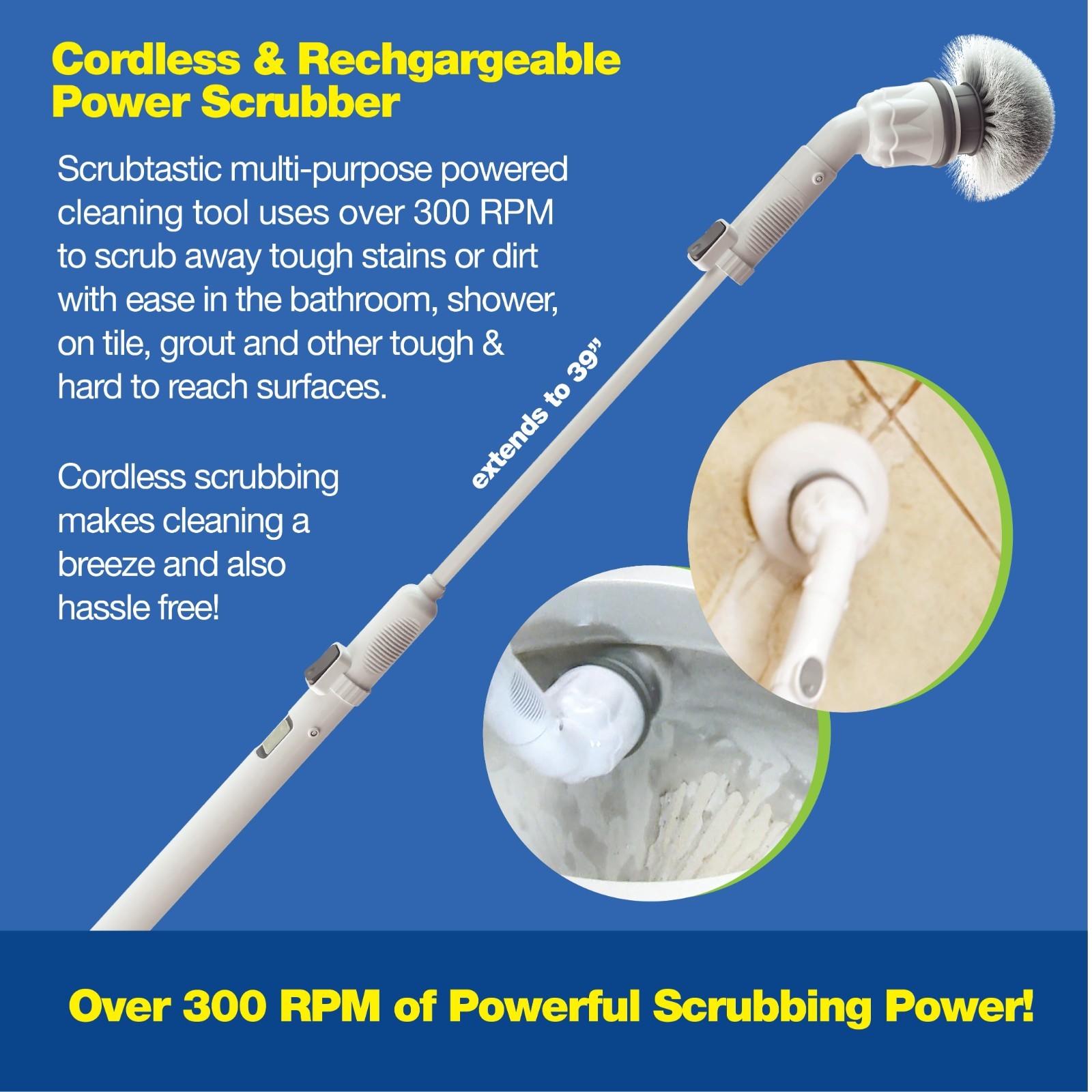 Homitt Electric Scrubber Cordless Spin Brush Floor Shower Cleaner- FREE SHIP