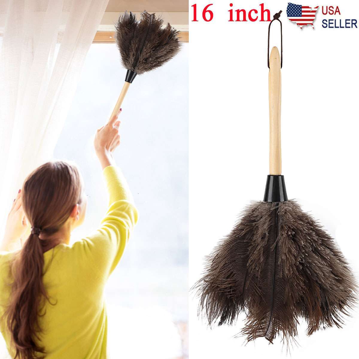 1/2Pcs 16″ Ostrich Feather Duster Durable Dust Collecting Cleaning Tool In Wool