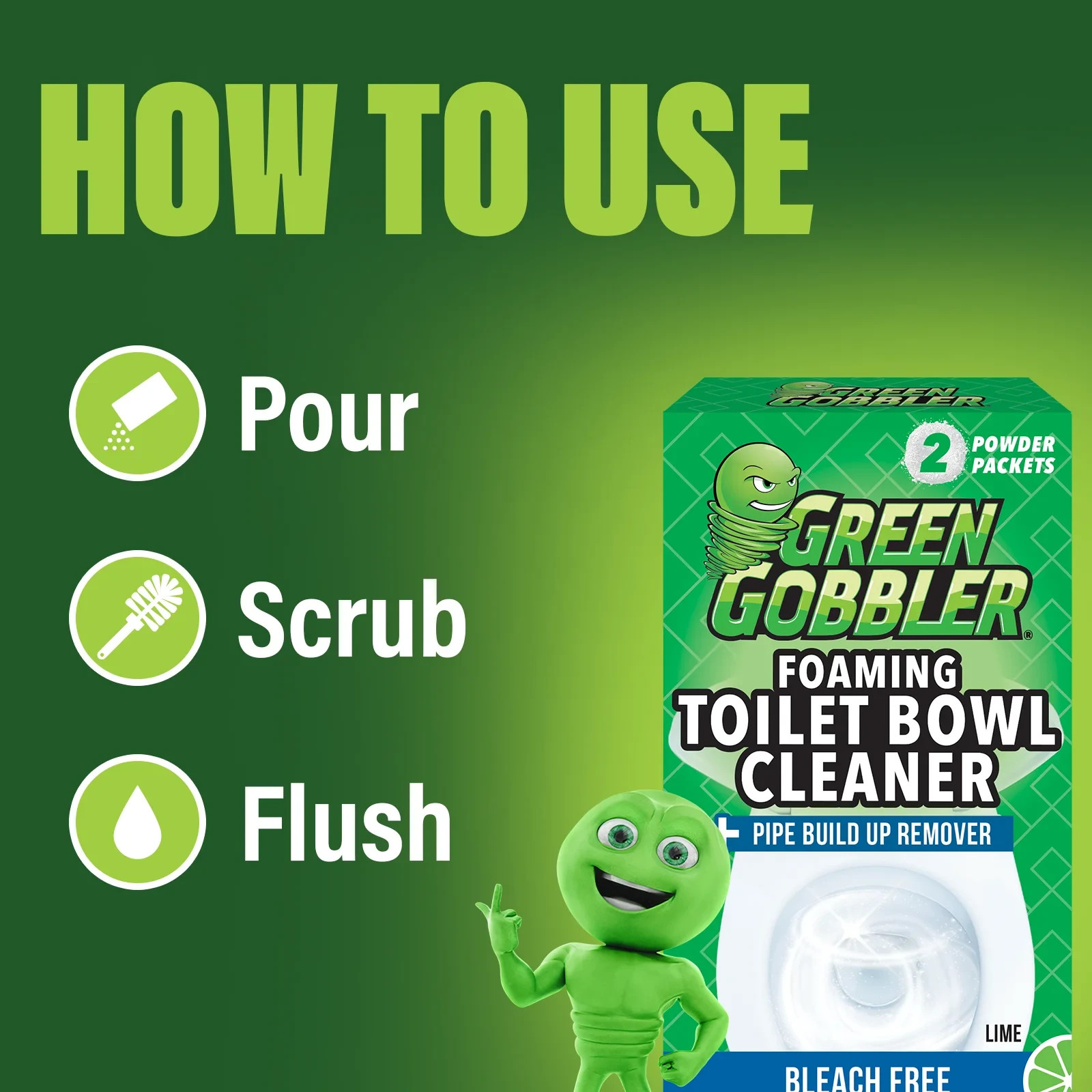 Green Gobbler 5-in-1 Foaming Toilet Bowl Cleaner Pipe Build-up Remover NEW