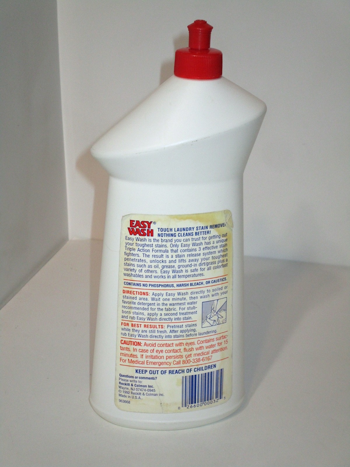 Vintage 1992 Easy Wash Laundry Stain Remover Empty Bottle for TV or Movie Prop