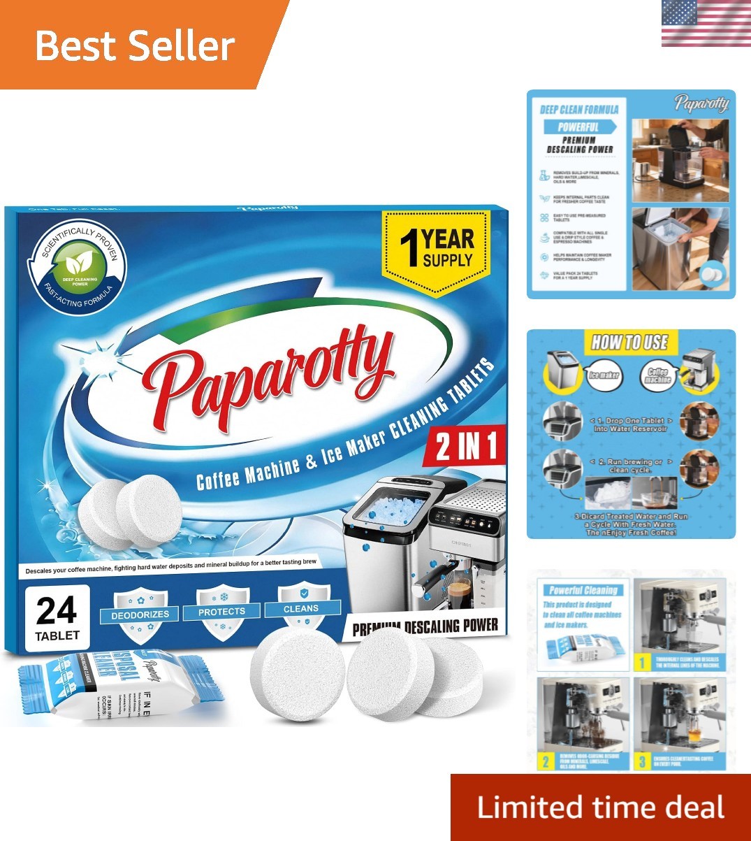 Coffee Machine Cleaner & Descaler Tablets, 2 in 1 Ice Maker Cleaner Tablets, …
