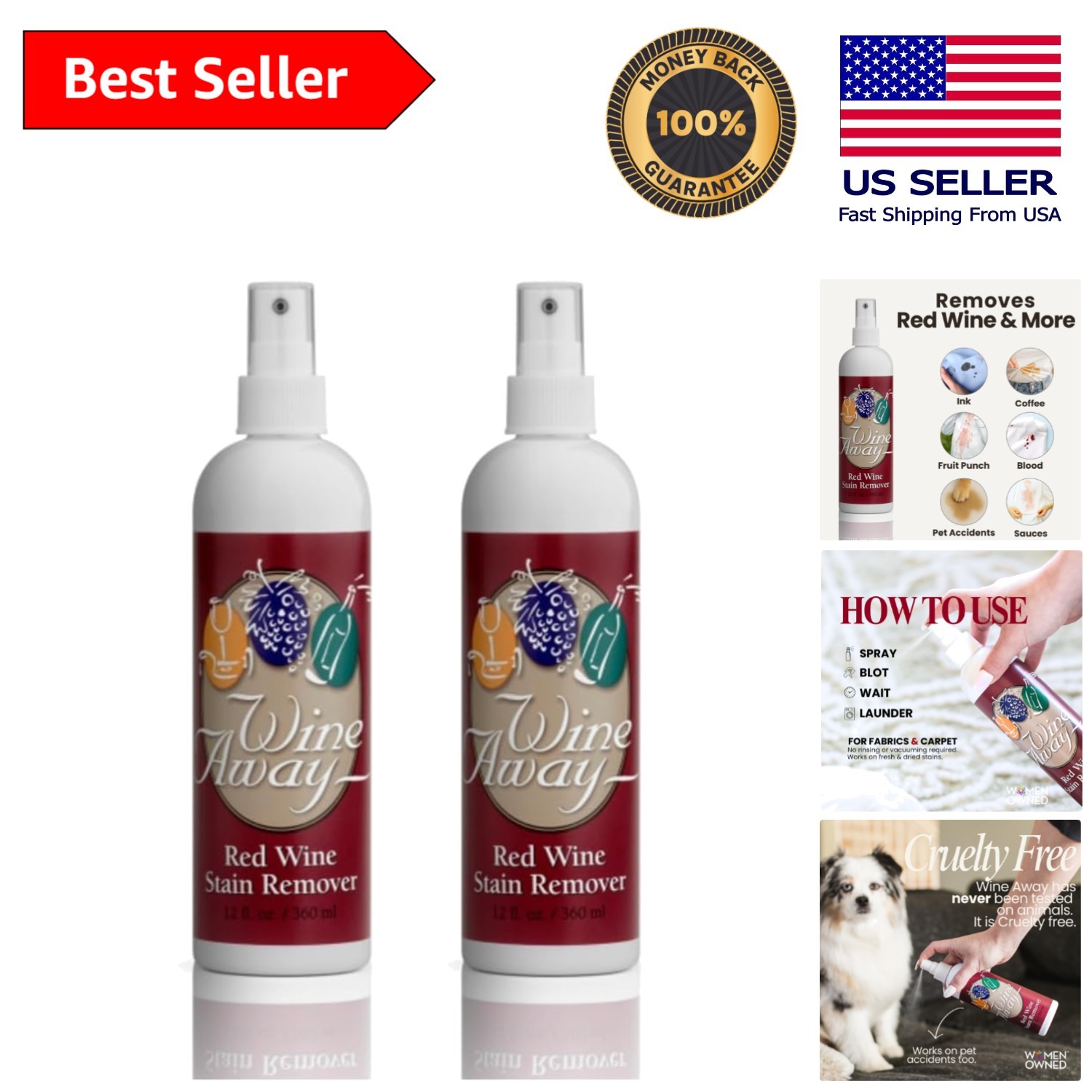 Versatile All-Purpose Cleaner – Citrus Red Wine Stain Remover Set of 2 (12 Oz)