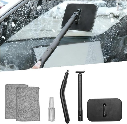 Car Windshield Cleaning Tool, Vehicle Window Glass Cleaner with 2 Reusable Micro