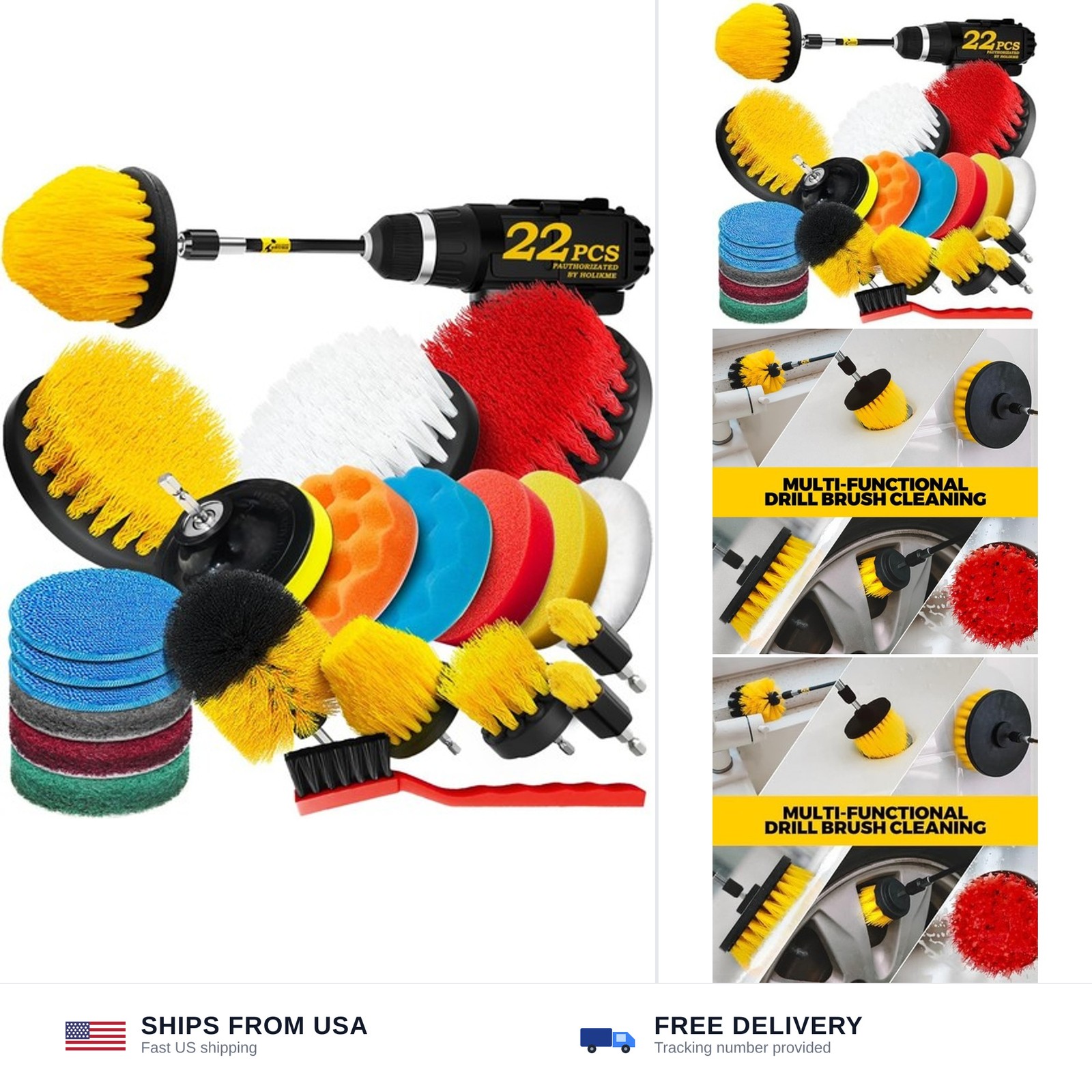 Holikme 22Pack Drill Brush Attachments Set,Scrub Pads & Sponge, Buffing Pads,…