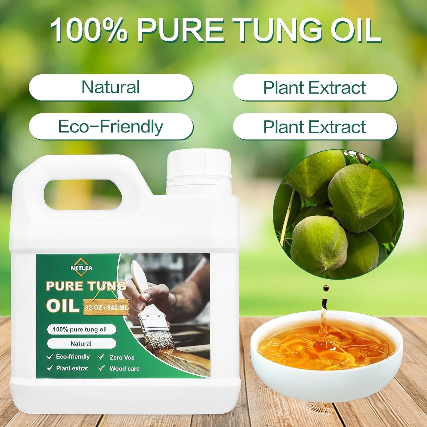 “32OZ Tung Oil with a Soft Towel for Wood Finishing,Food Safety for Furniture “