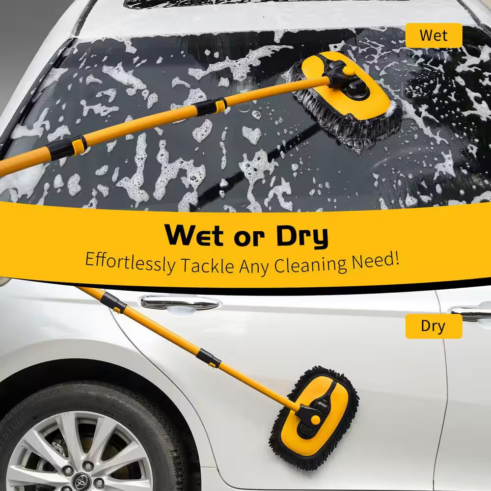 15° Curved Automotive Care Brushes with Extendable Pole Microfiber RV Wash Mop f