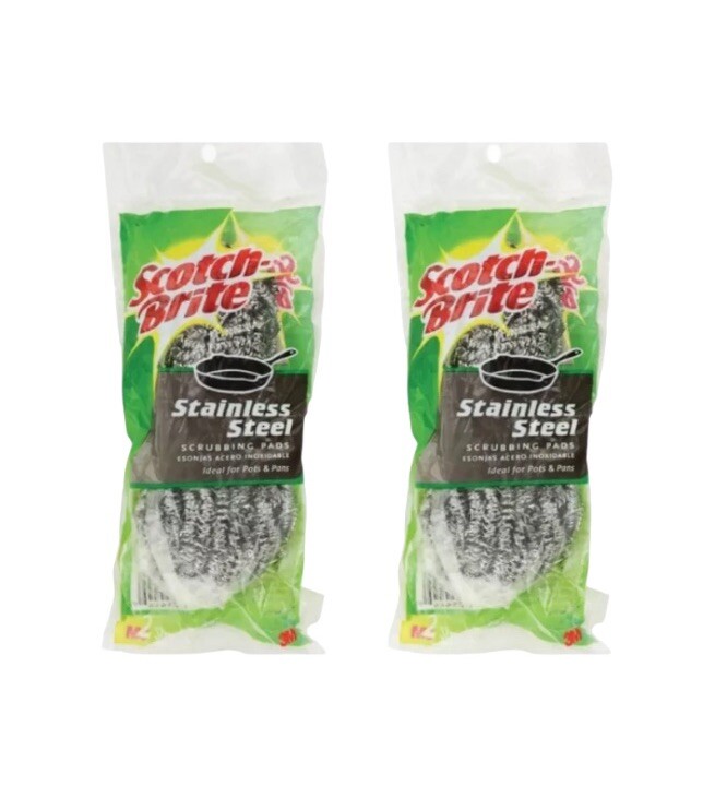 Lot of 2 Packs of 3 Scotch-Brite Stainless Steel Scrubbing Pads for Pots & Pans