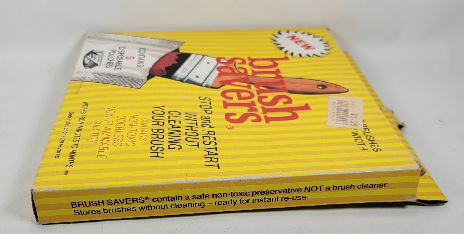 VTG NOS Brush Savers Paint Brush Solution Cleaner 5 Pouches Nontoxic Re-use USA