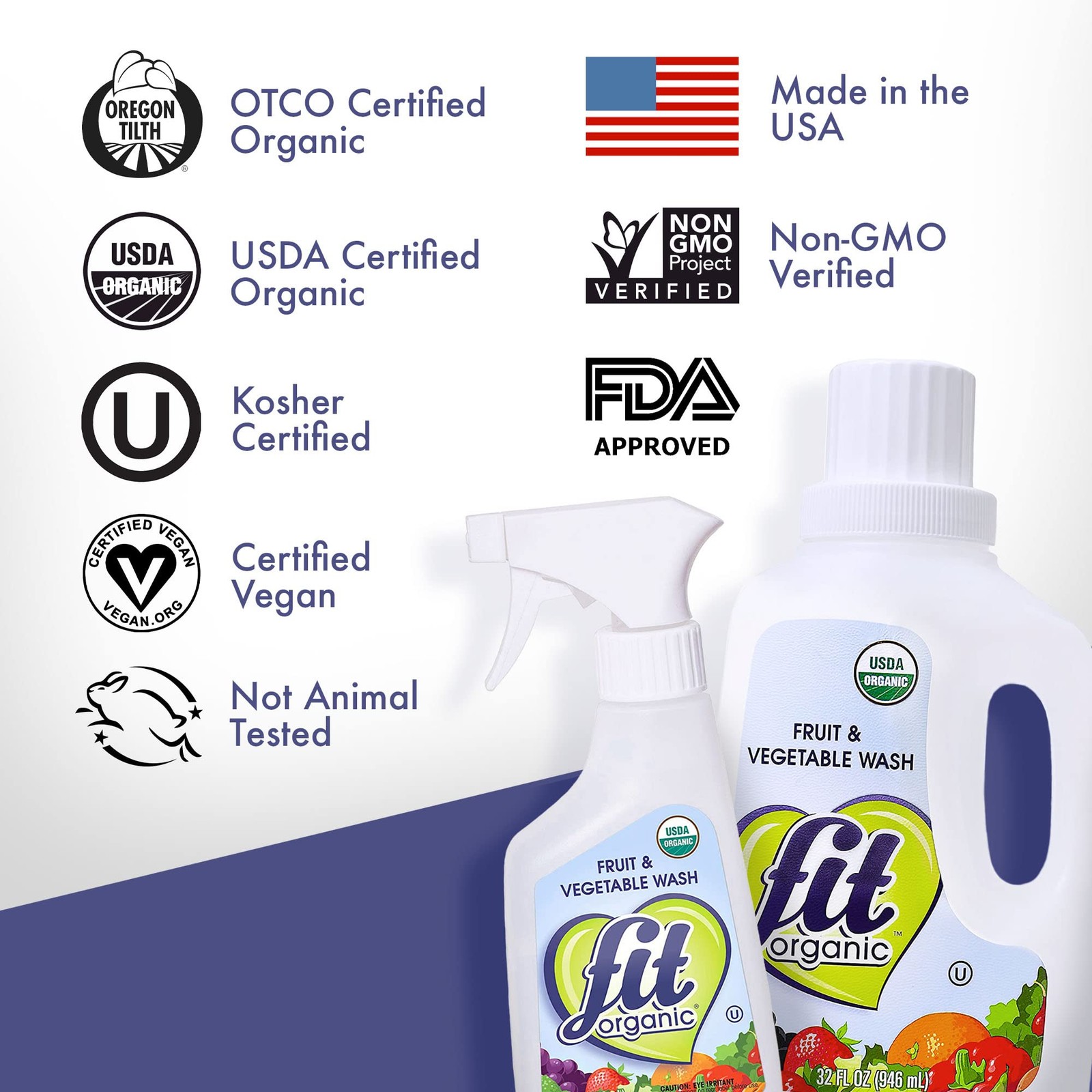 Produce Wash Soaker USDA Certified Organic Kosher Safe for Family 32 FL Oz