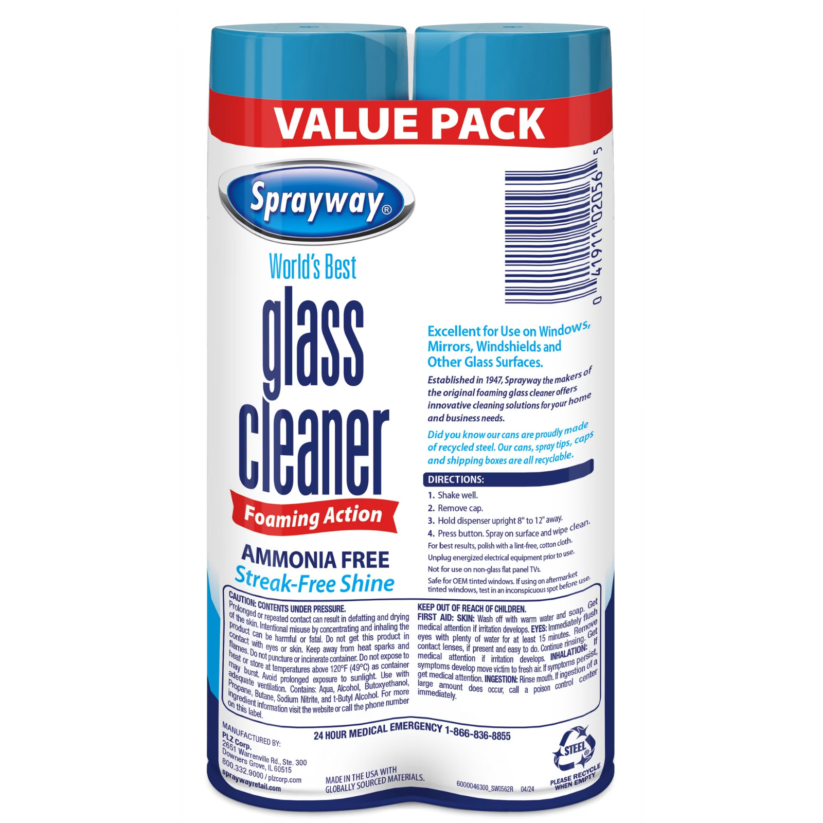 Sprayway Glass Cleaner Foaming Aerosol Spray Ammonia Free 19 Oz 2 Pack