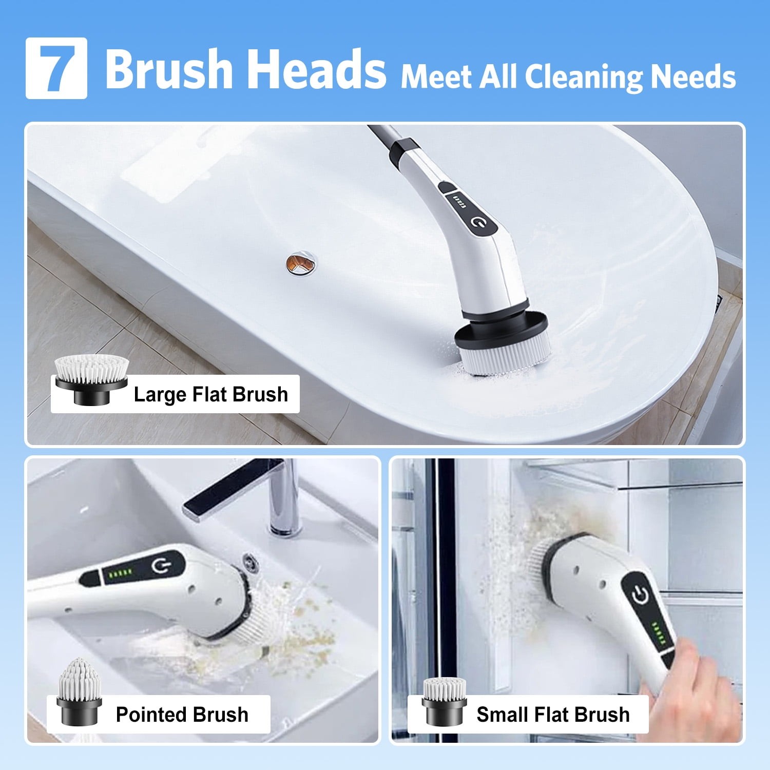 Electric Spin Scrubber, Cordless Bath Tub Power Scrubber with Long Handle & 7…