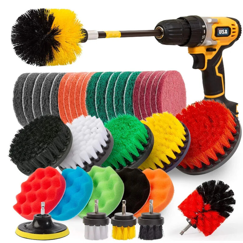 37/22/5 Pieces Car Electric Cleaning Brush Drill Brush Set for Car Polisher