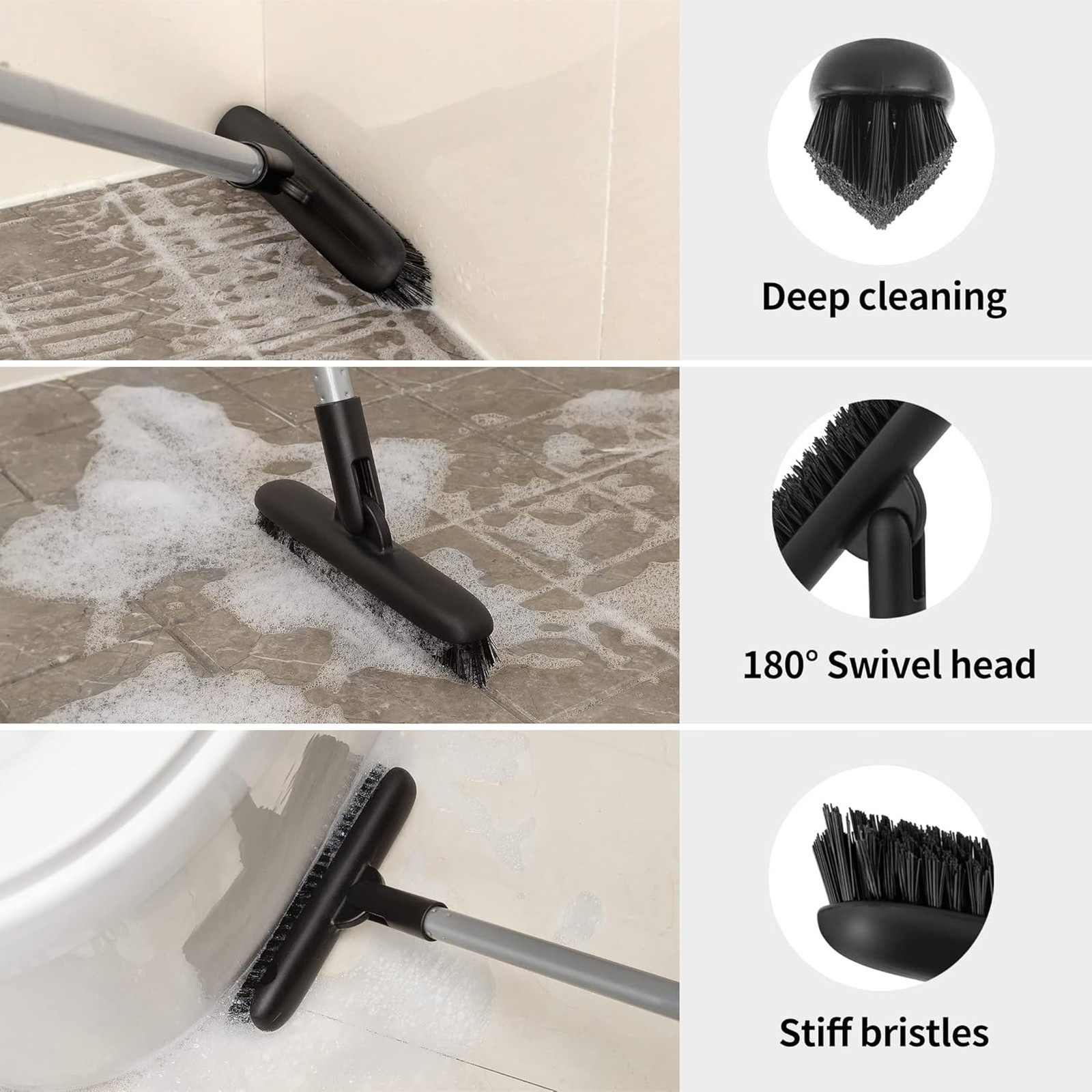 Heavy Duty Grout Brush with Long Handle V Shape Stiff Bristles Shower Floor