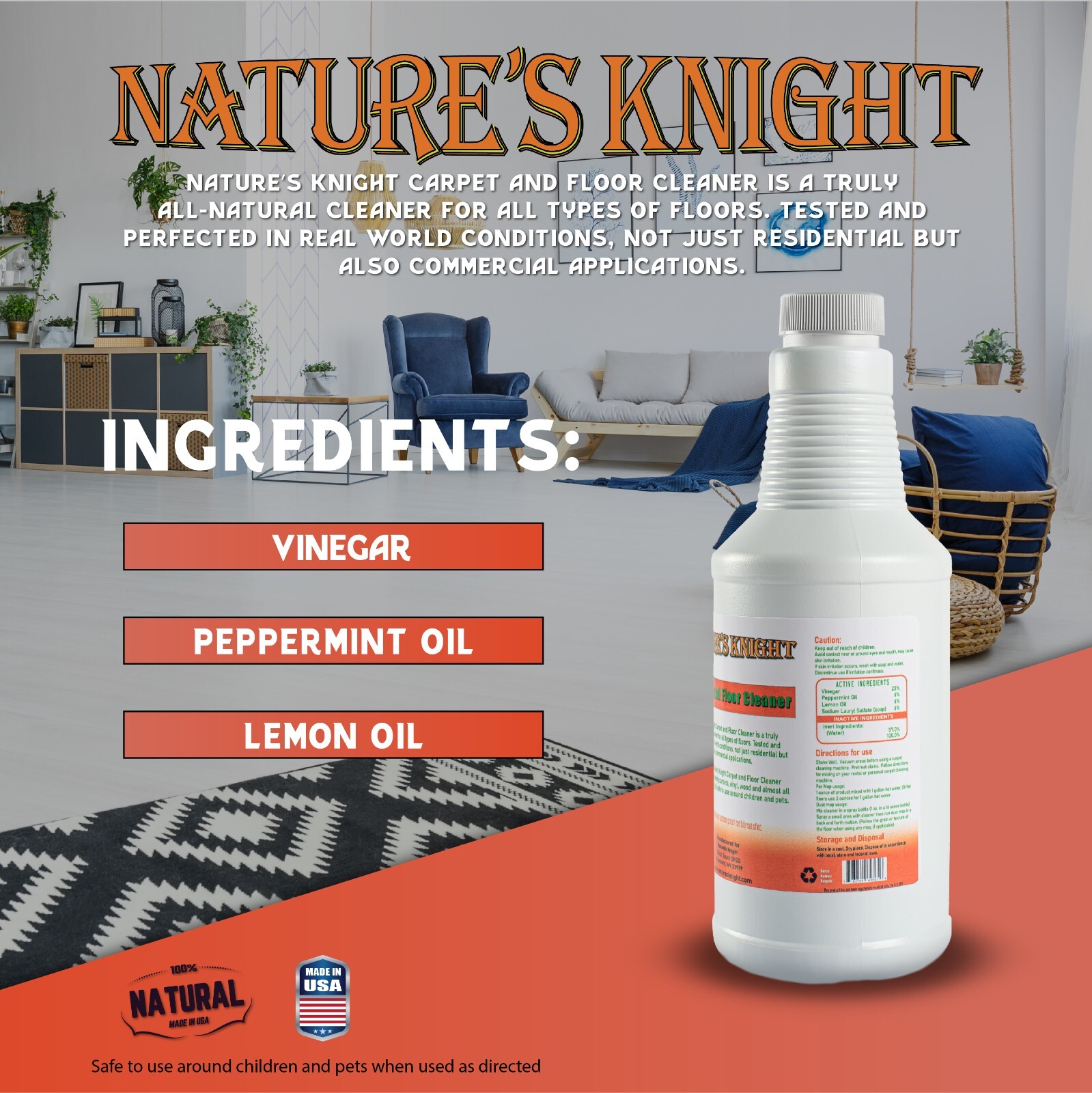 Carpet and Floor Cleaner Natural Non Toxic Freshens Deodorizes Removes Stains