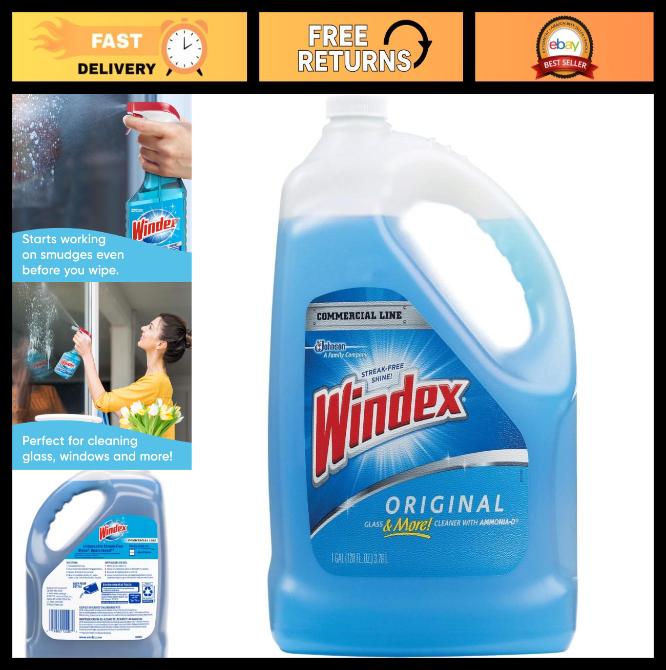 1 Gallon Glass Cleaner Refill – Streak-Free Shine, Window & Surface Cleaner
