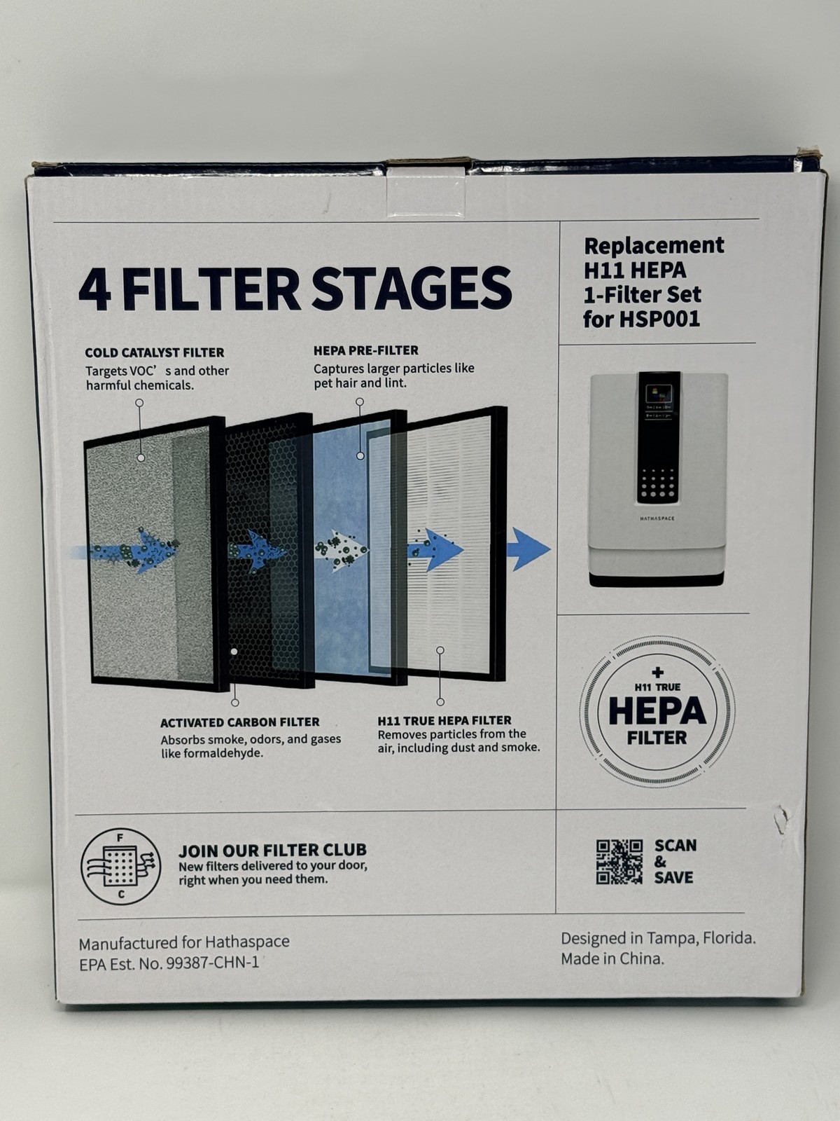 Hathaspace HSP001 H11 True HEPA Replacement Filter Set 4-Stage Air Purifier