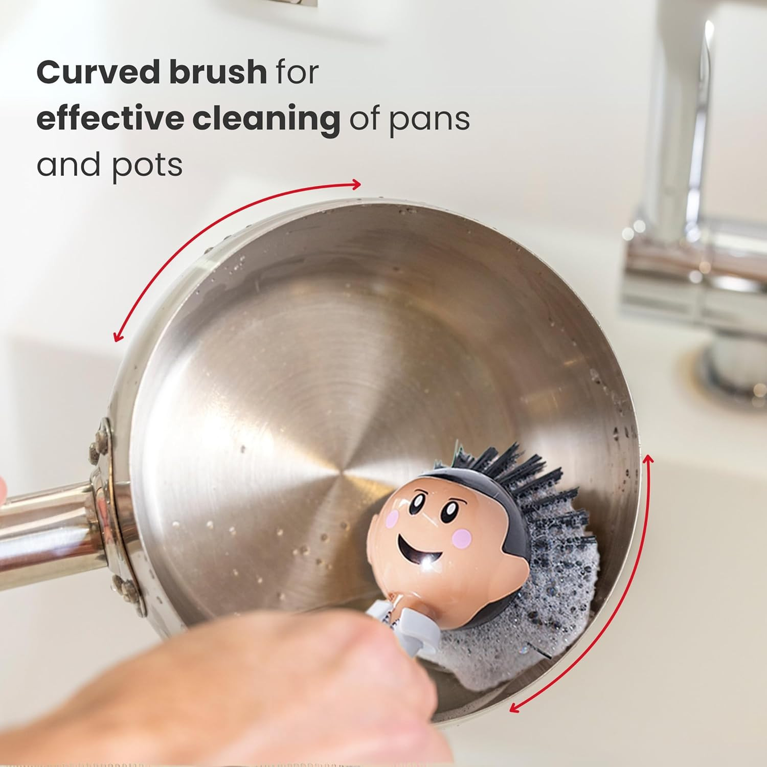 Ergonomic Kitchen Dish Brush with Handle and Stand, Red & Black Scrub Brush