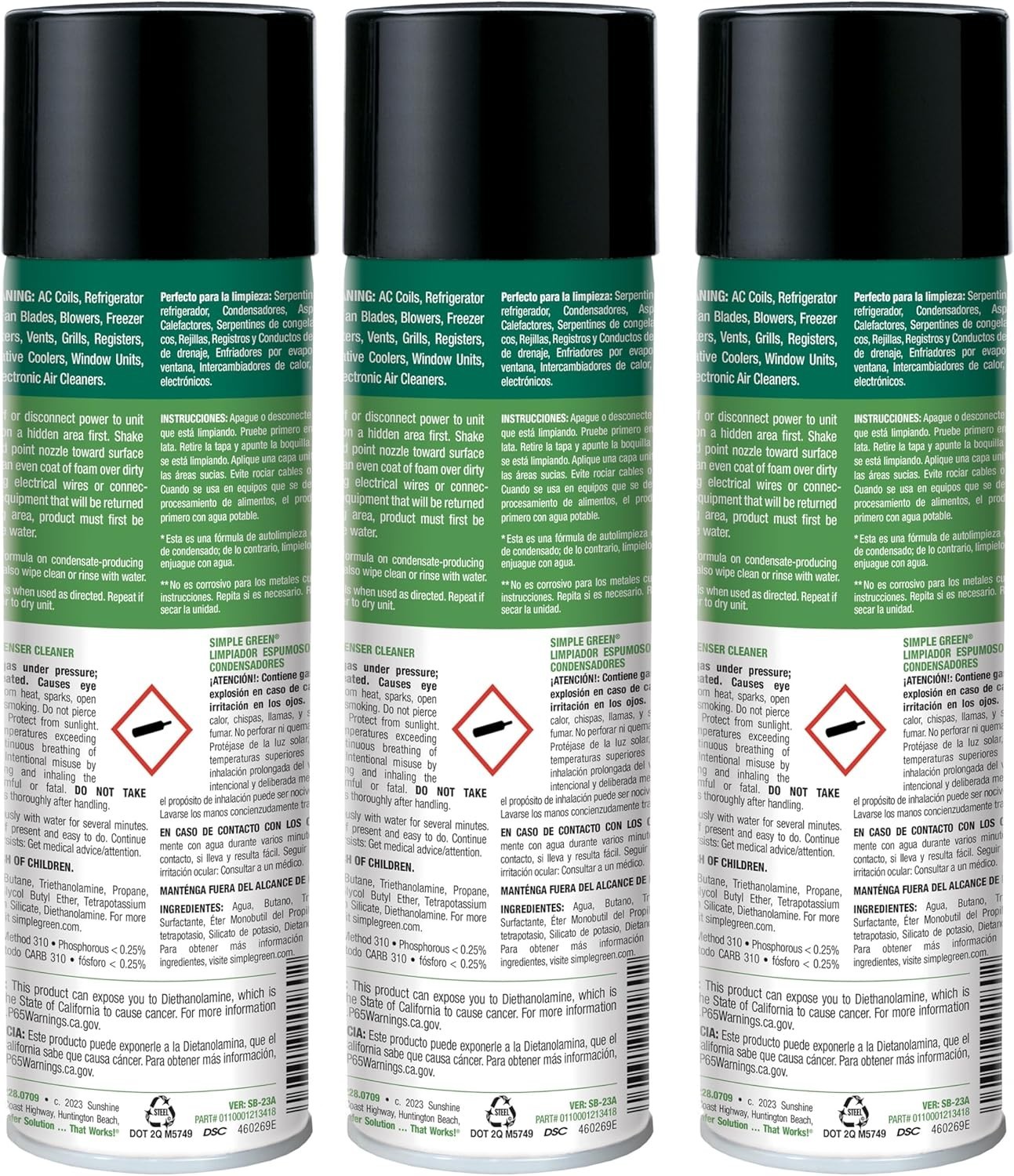 Pack of 3 Fume Free Foaming Coil Cleaner 20oz – Perfect for Refrigerators & HVAC