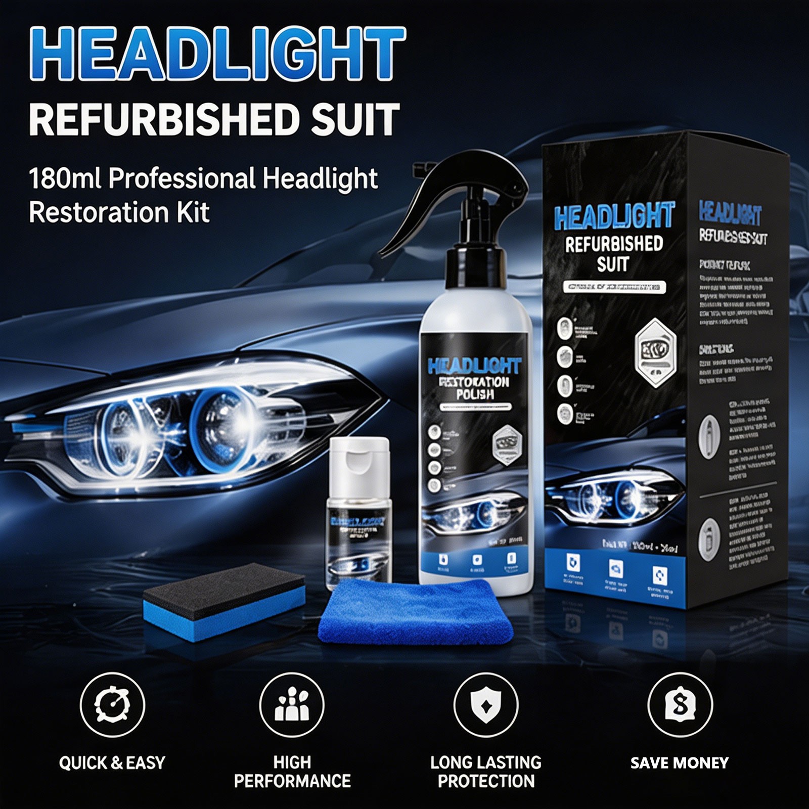 180ml Automotive Headlamp Restoration Fluid Kit Headlight Polishing Cleaner2026c