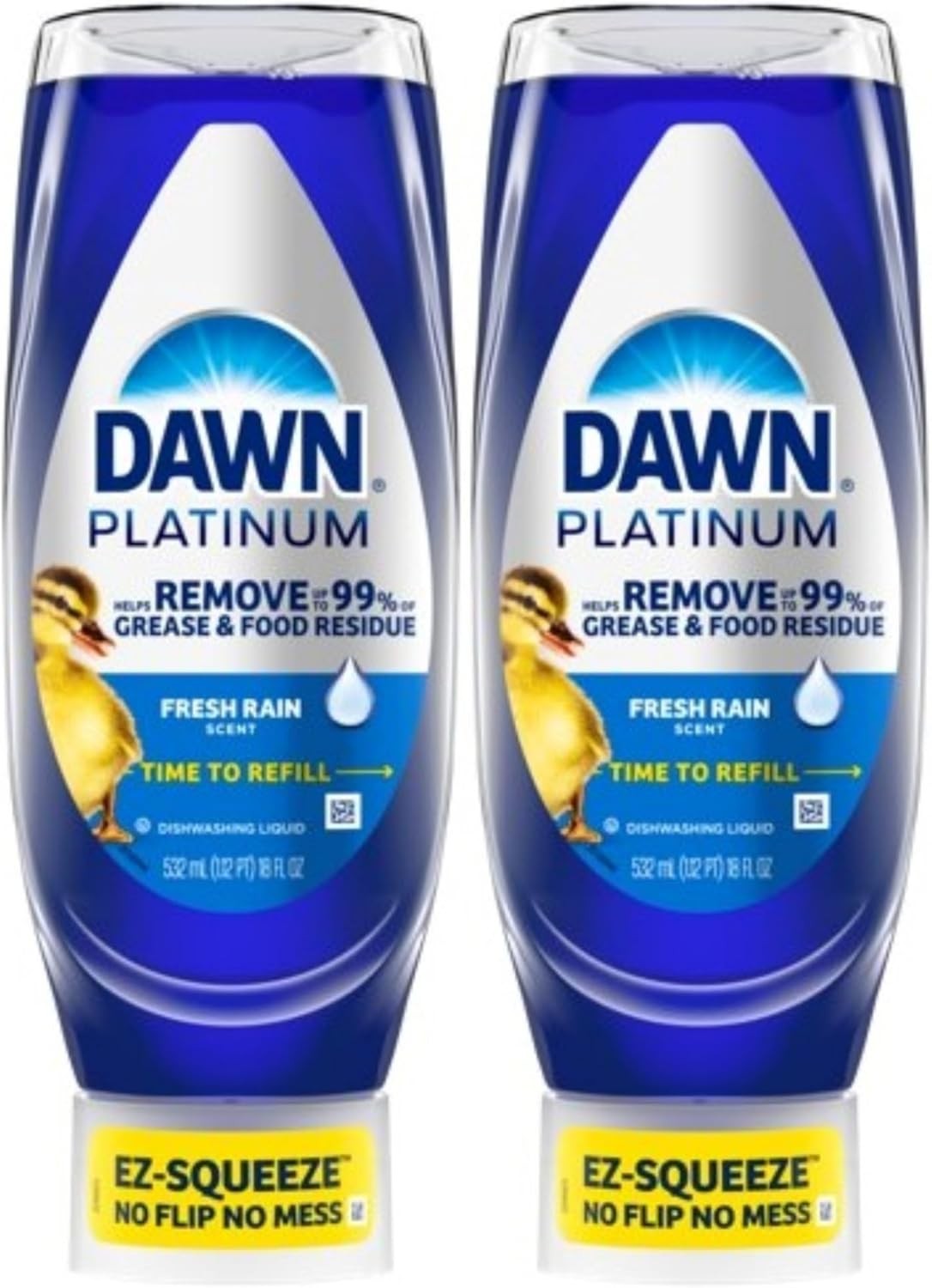 Dawn Platinum EZ-Squeeze Dish Soap, Dishwashing Liquid, Fresh Rain,2x18oz Bundle