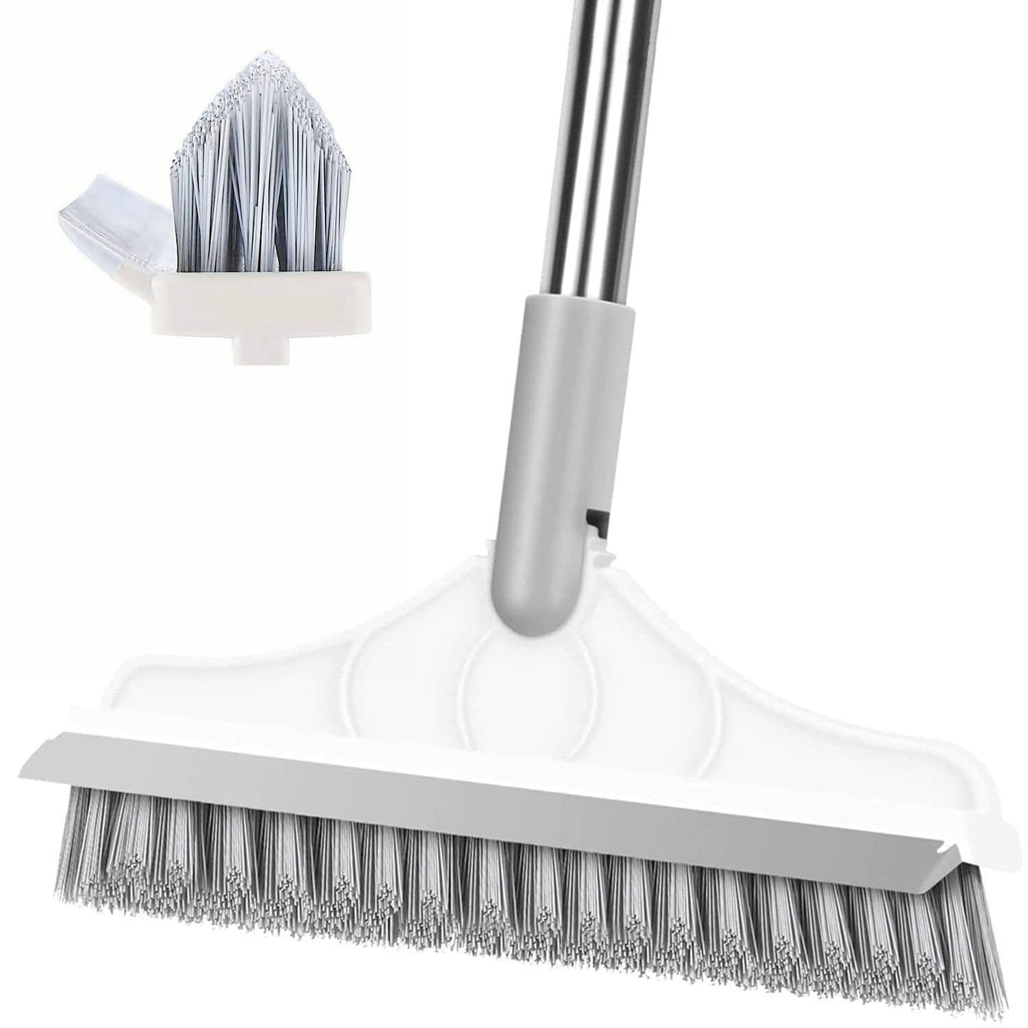 9×1.78×15.7 Inch 2In1 Floor Scrub Brush VShape Stiff PVC Bristles Silver