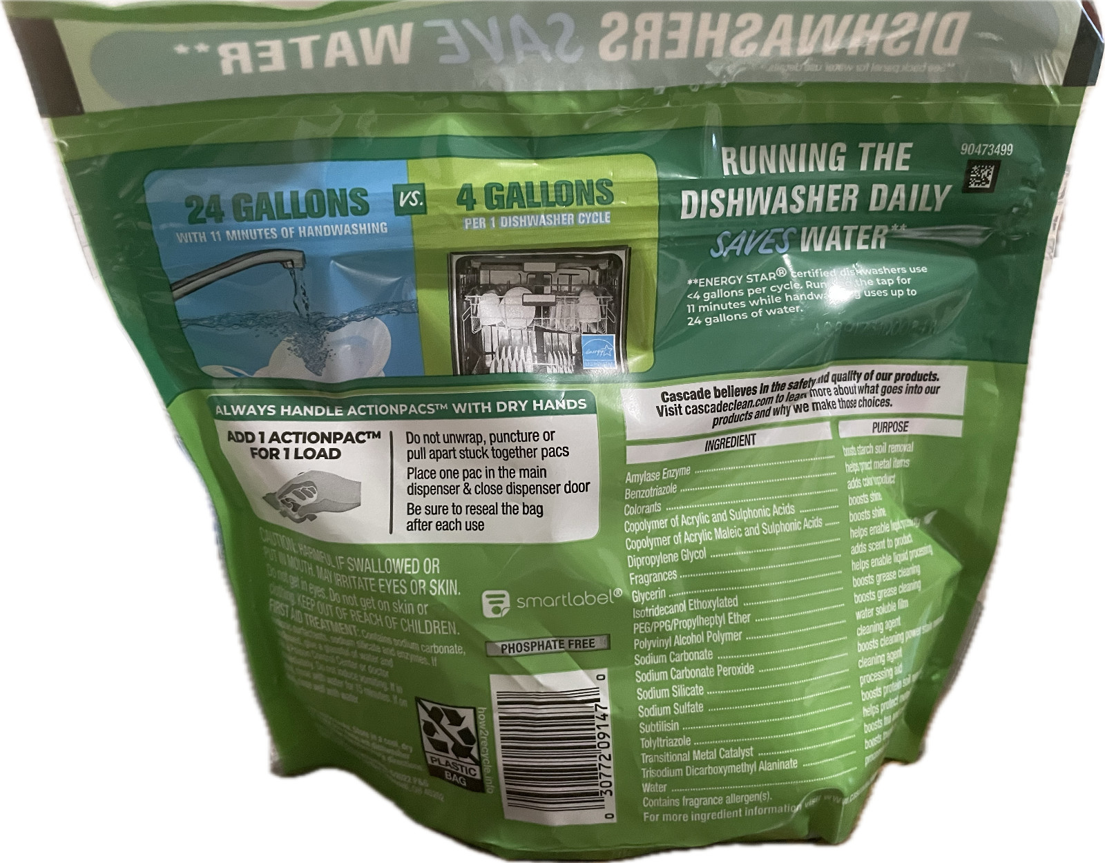 Cascade Action Pacs dishwasher detergent pods, 6 count