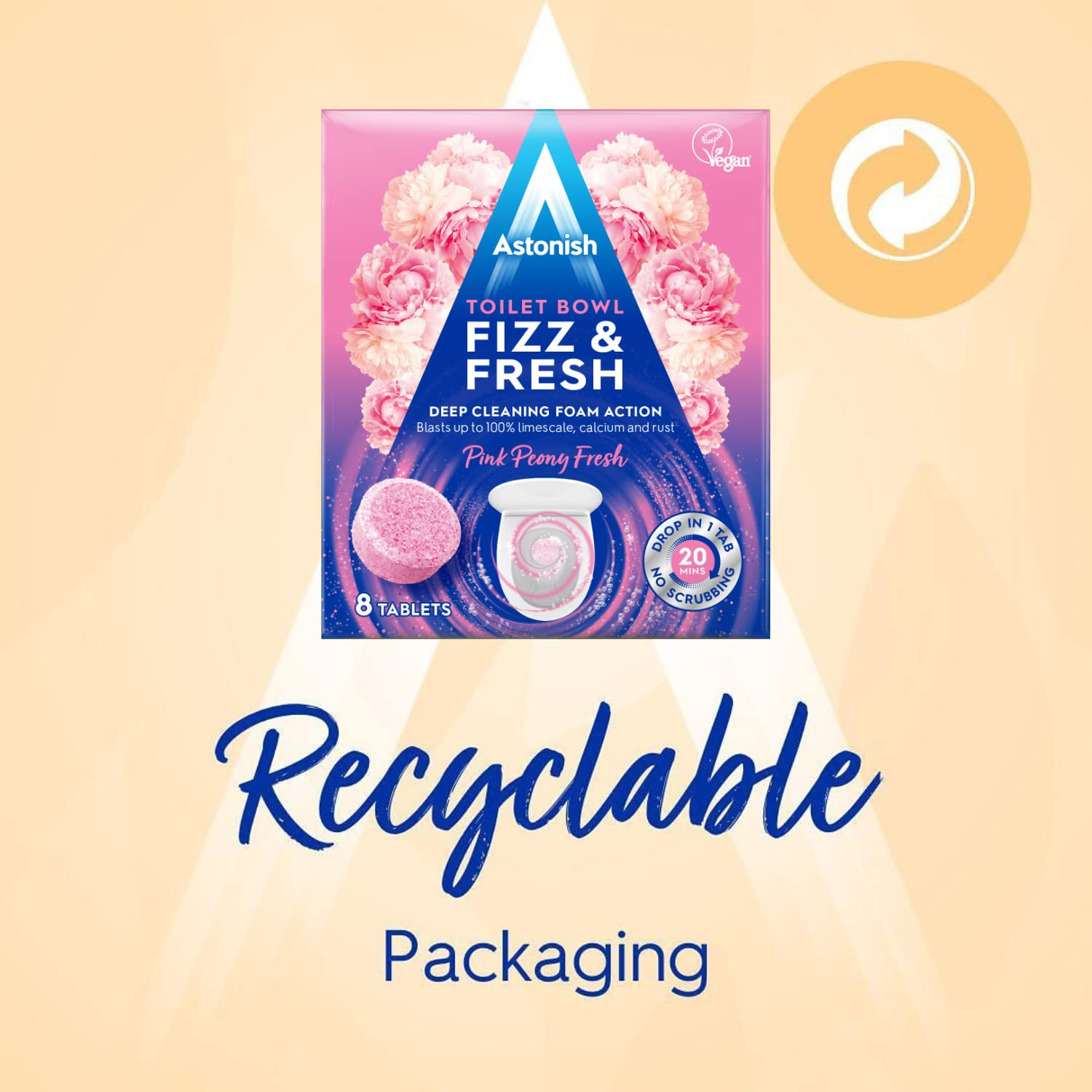 Astonish Foaming Pink Peony Toilet Bowl Cleaner Tablets 8 Count Deep Cleaning
