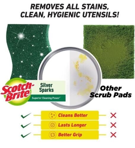 Scotch-Brite Silver Sparks Scrub Pad (Pack of 6) 2.75×4