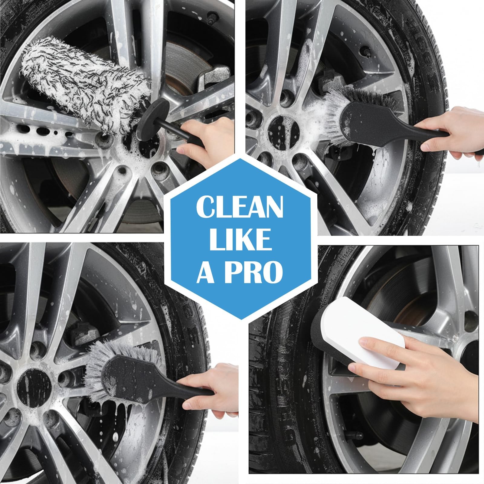 7PCS Car Wheel Tire Brush Set Soft Bristle Rim Cleaning Detailing Kit NEW!!!
