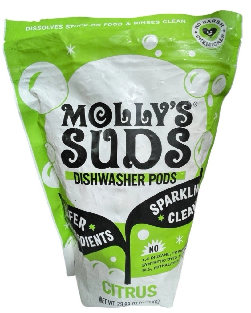 Molly’s Suds Dishwasher Pods, Cuts Grease & Rinses Clean, 60 Pods, Citrus