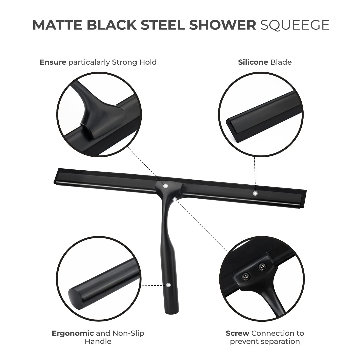 Matte Black Shower Squeegee for Glass Doors with Adhesive Hooks, Squeegee for…