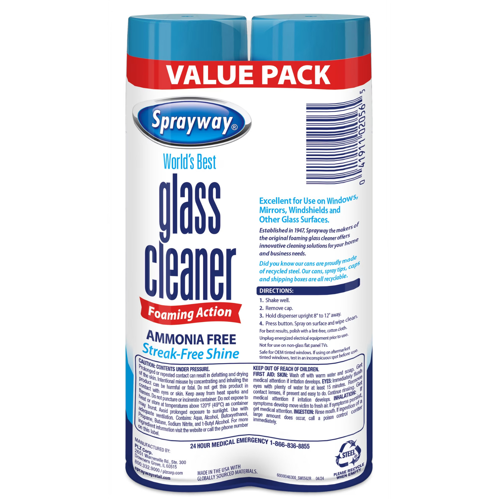 Sprayway Glass Cleaner Foaming Aerosol Spray 19oz 2 Pack Streak Free Shine