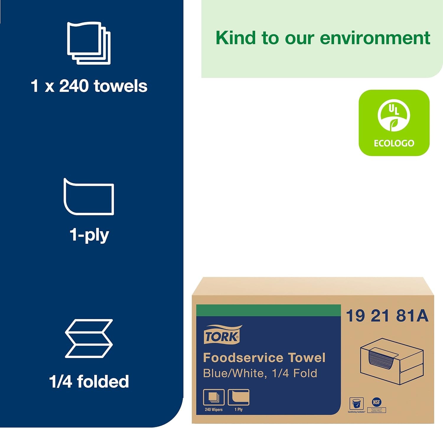 Tork Foodservice Cleaning Towel Blue/White Self Dispensing, 1/4 Folded, 1 x 24