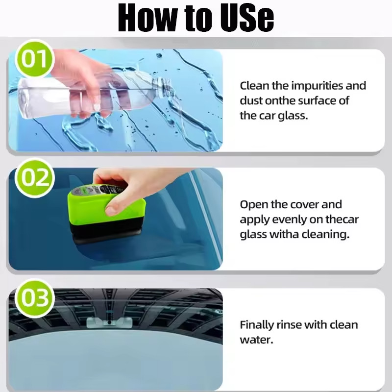 150ml Car Glass Oil Film Remover – Windshield Cleaner Brush, Water Repellent