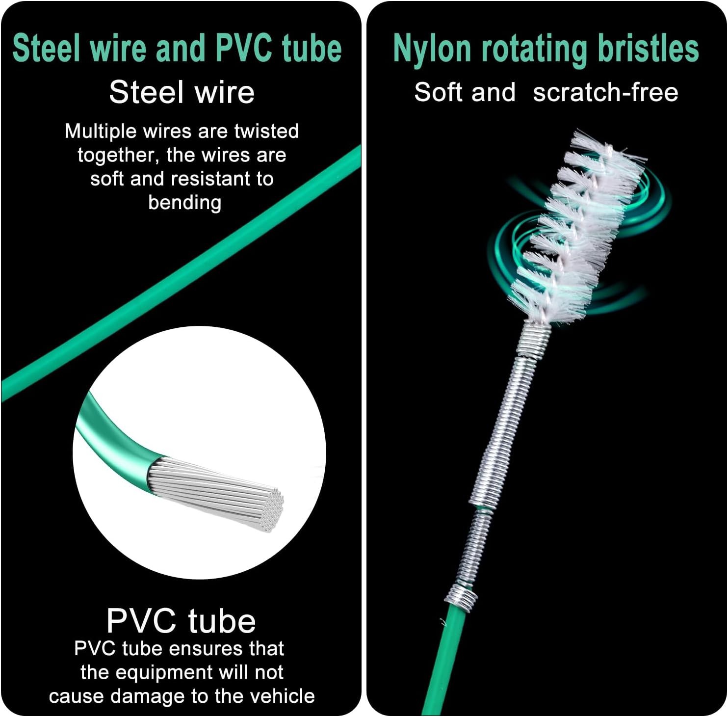 Drain Cleaning Tool, 118in Long Wire Pipe Cleaner with 2 Straight Flexible Clean