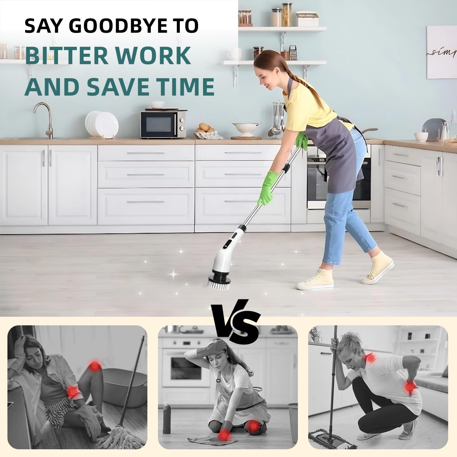 Electric Spin Scrubber for Cleaning, 9 in 1 Changeable Bathroom Scrubber with…