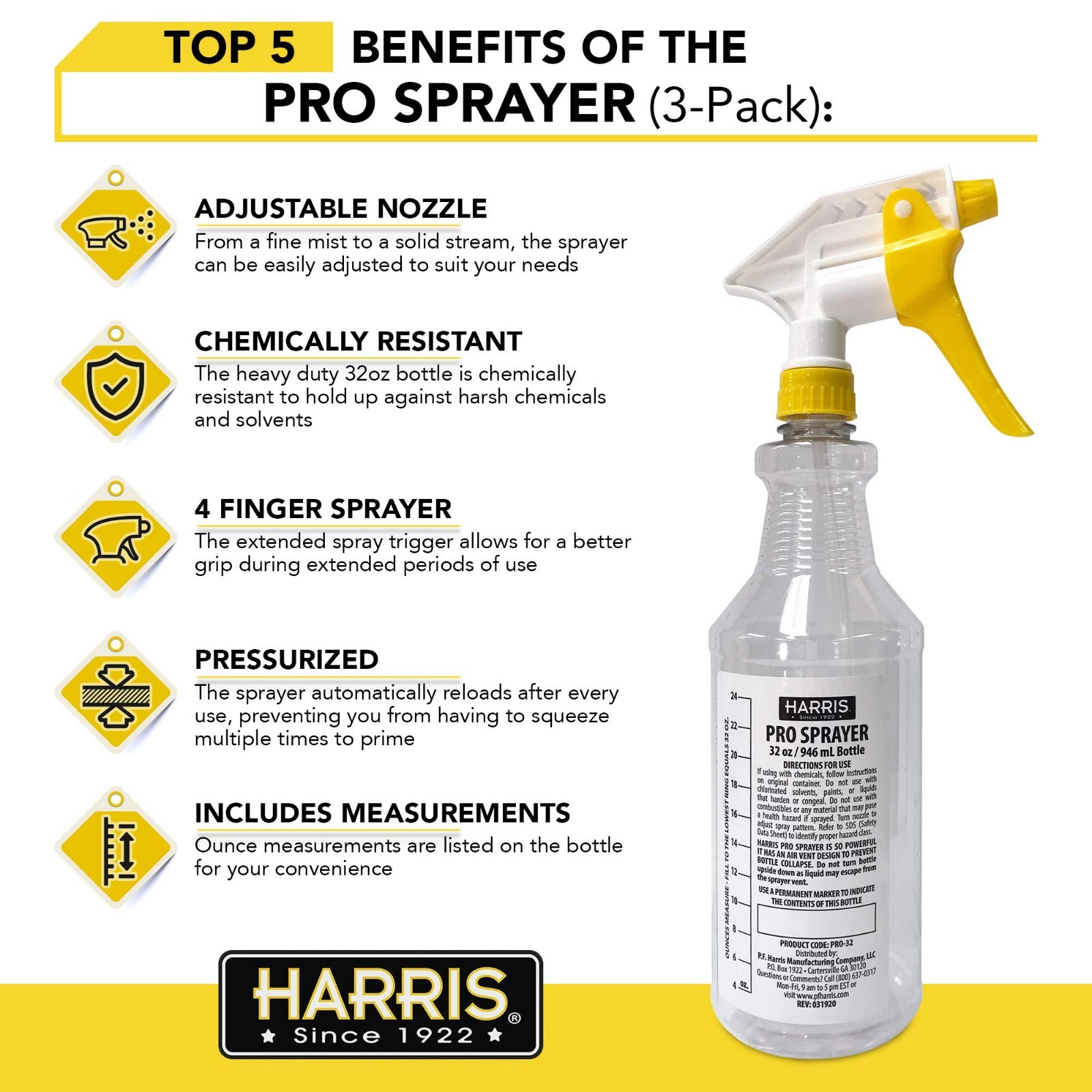 32oz Spray Bottle Set (3-Pack) – All-Purpose Cleaning & Plant Care, Adjustable N