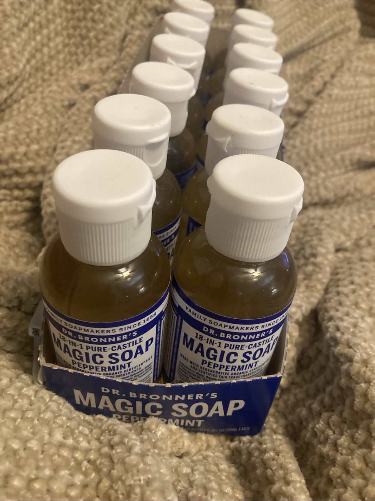 Dr. Bronner’s 18 In 1 Pure-Castile Liquid Soap, Baby Unscented 2 Fl Oz X 12 New