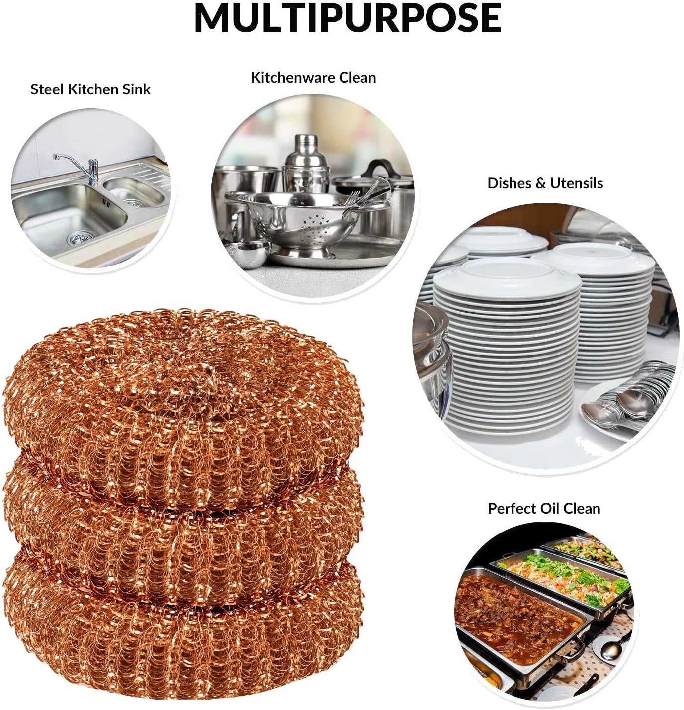 12 Pack Copper Coated Scourers by – Scrubber Pad Used for Dishes, Pots, Pans, a