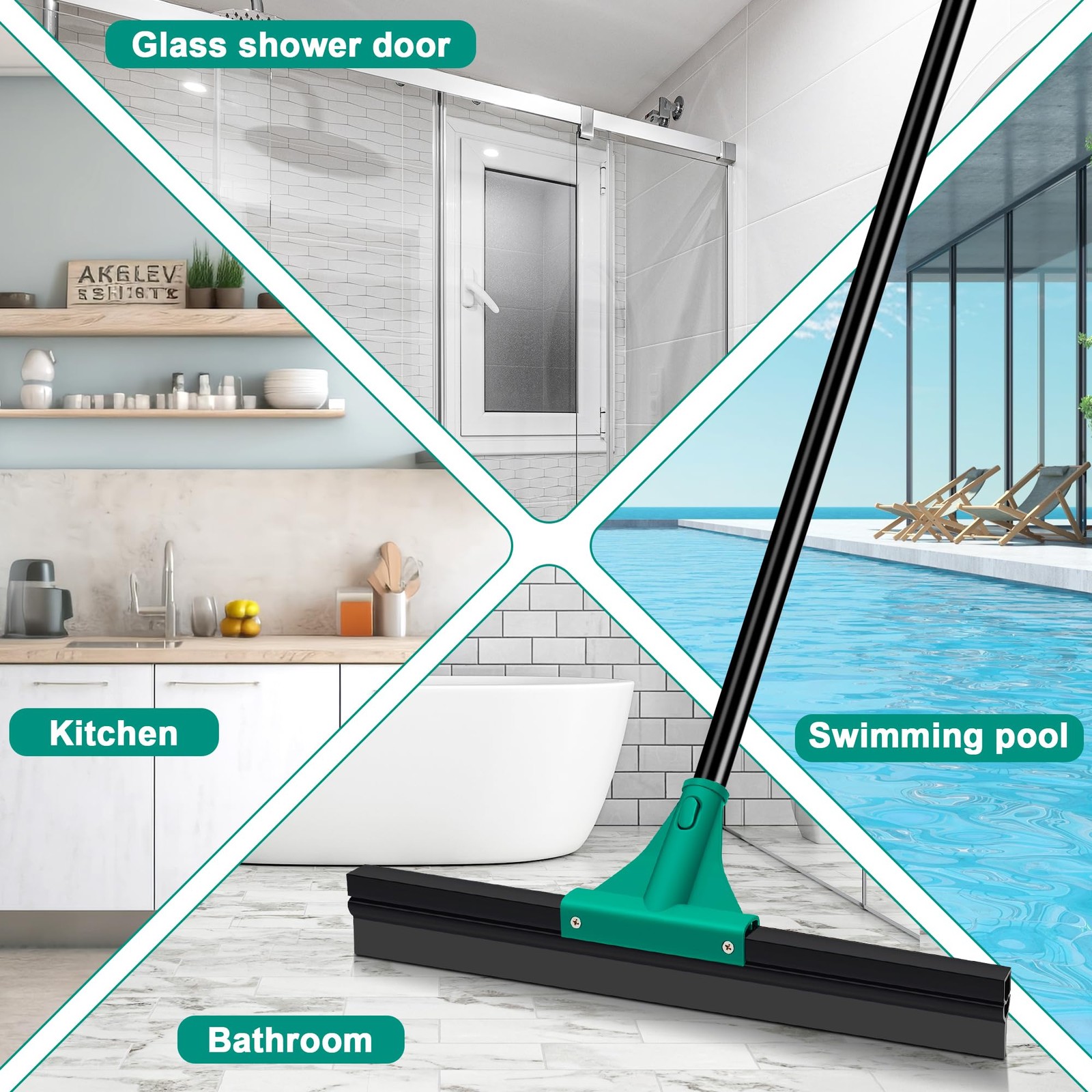 Floor Squeegee Heavy Duty with 58.3 inches Long Handle, Scraper Broom for Cle…