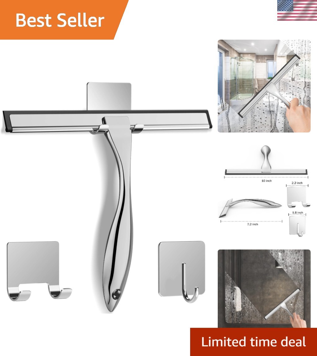 All-Purpose Stainless Steel Shower Squeegee with Hooks – Easy Storage Tool