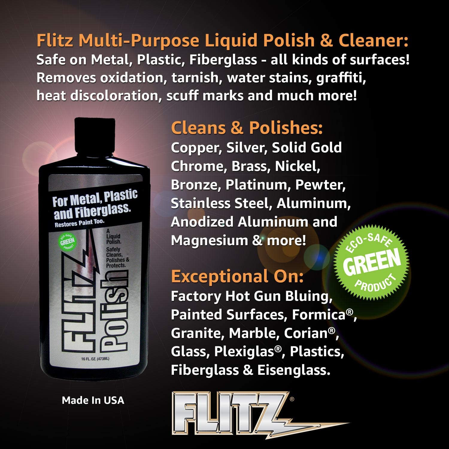 Flitz Multi Purpose Metal Polish Liquid – 16Oz Bottle of Usa-Made Tarnish Remove