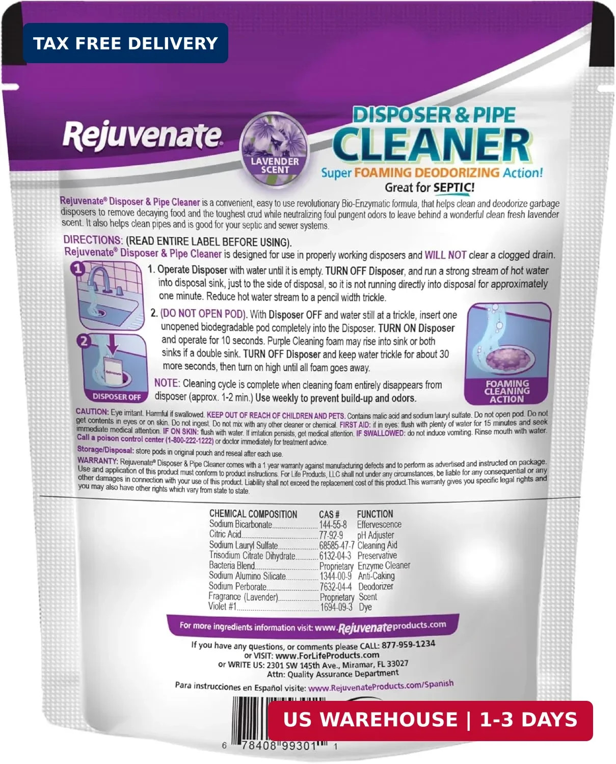 Rejuvenate Disposal Cleaner, 6 Pods, Lavender-Scented Disposal and Pipe Cleaner