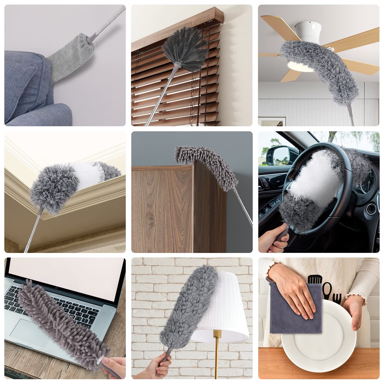 Microfiber Duster Set 9 Pcs Extendable 30-100 Inches for Fans Ceilings