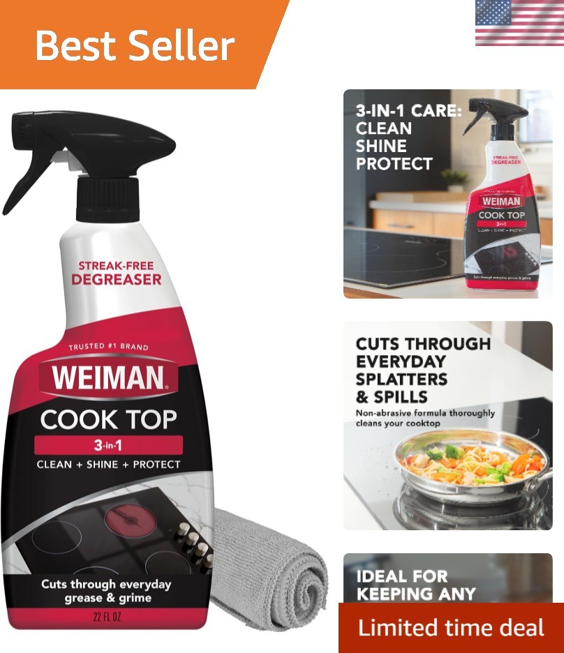 22 Fl Oz Cooktop Cleaner & Microfiber Cloth – Streak-Free & Non-Abrasive