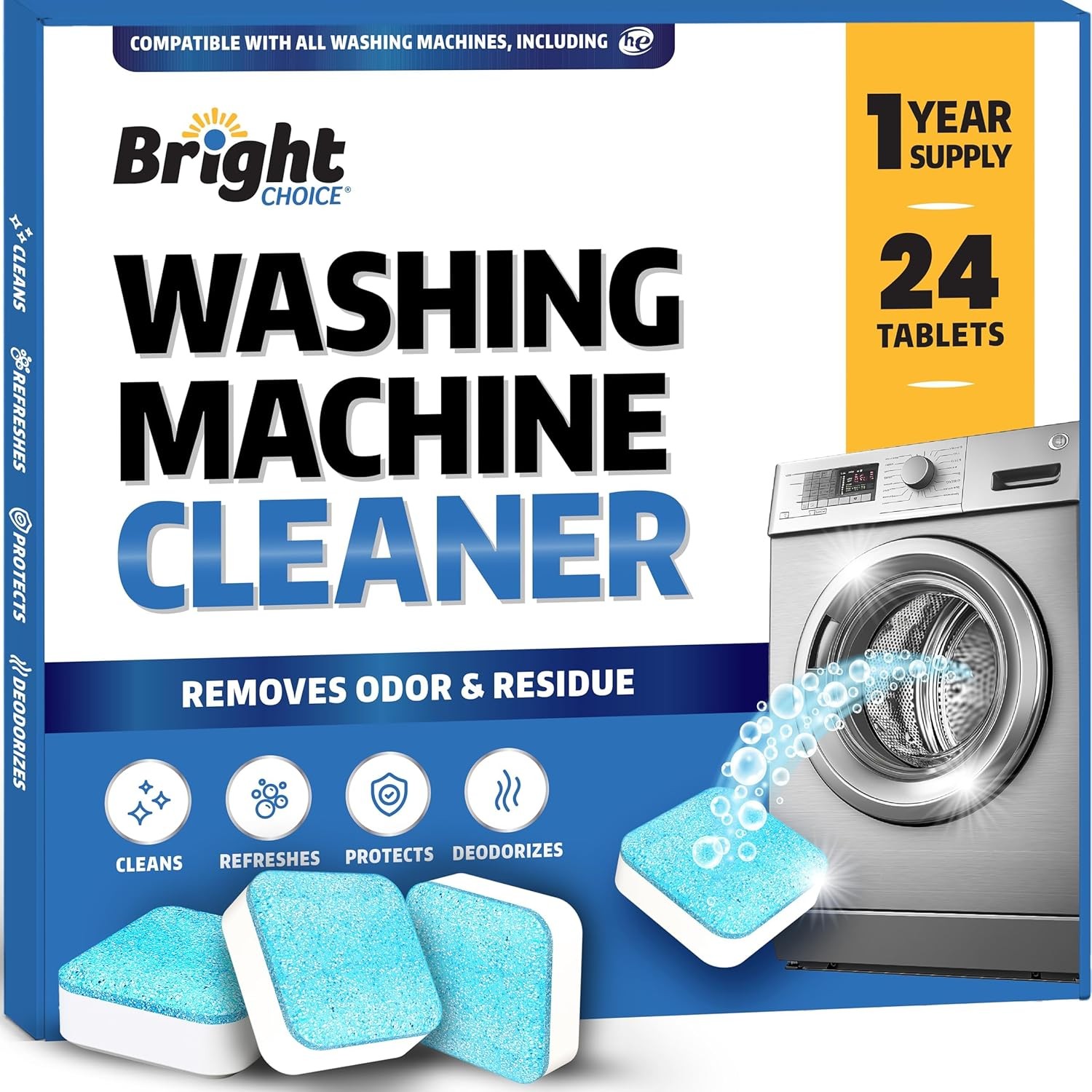 Washing Machine Cleaner Tablets 24 Pack – Deep Cleaning Tablets for Front & Top